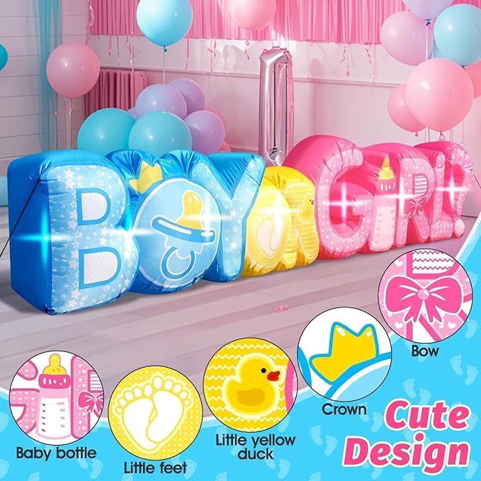 11FT Length Baby Gender Reveal Inflatable Decorations Boy or Girl Yard Signs with 7 LED Lights Pink Baby Shower Centerpieces Birthday Party Supplies