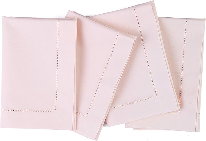Solino Home Pink Napkins Set of 4 - Cotton Linen Hemstitch Dinner Napkins Cloth 20 x 20 Inch for Valentines, Spring, Easter - Handcrafted and Machine Washable