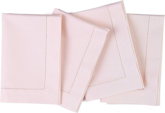 Solino Home Pink Napkins Set of 4 - Cotton Linen Hemstitch Dinner Napkins Cloth 20 x 20 Inch for Valentines, Spring, Easter - Handcrafted and Machine Washable