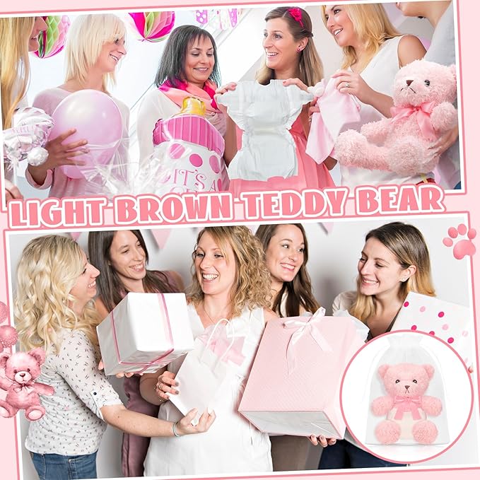 6 Sets Bear Blindfolded Diaper Changing Baby Shower Games Baby Dolls Diapers for Bridal Shower Gender Reveal Games Prizes Gifts for Adults Boys Girls (Pink)