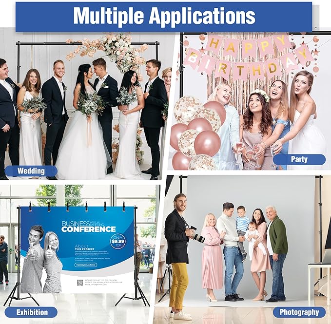 Backdrop Stand 10 x 8 FT for Photography Studio, Telescopic Adjustable Background Stand for Parties, Photoshoot Backdrop Stand with Spring Clamps, Sandbags, Carry Bag