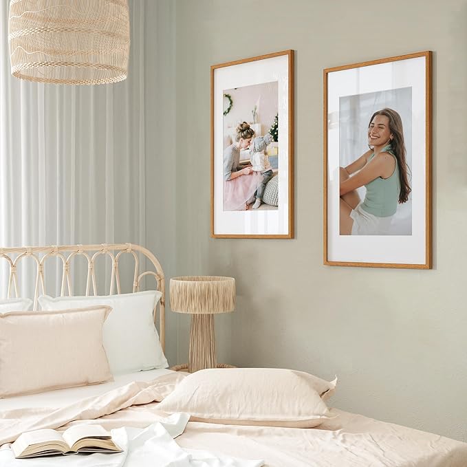 Axeman A1 Picture frame with mat for A2, Tempered Glass and Hanging Hardware Included Natural Teak Home Decor Art Hanging Poster Frame, Natural Teak