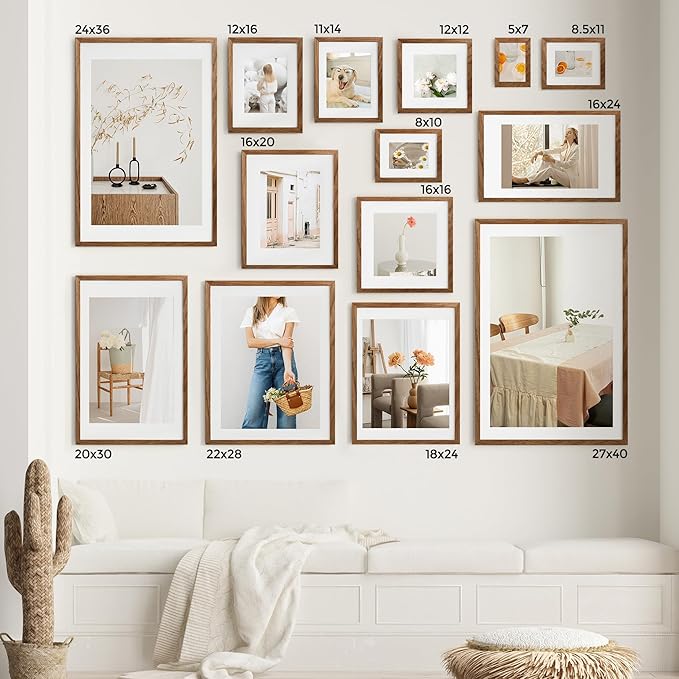 Axeman 8x10 Picture Frame - Solid Oak Wood 8''x10'' Frame With Mat For 5x7, 8 x 10 Photo Frame Wood, Plexiglass And Hanging Hardware Included, Wall And Tabletop Display, Walnut 3PCs