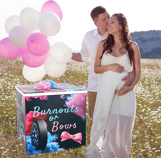 AmazingSpark 28in Jumbo Gender Reveal Gift Box Kit with Oversized Box Giant Pull Bows for Gender Reveal Baby Shower Birthday Party Decor(Burnouts or Bows)