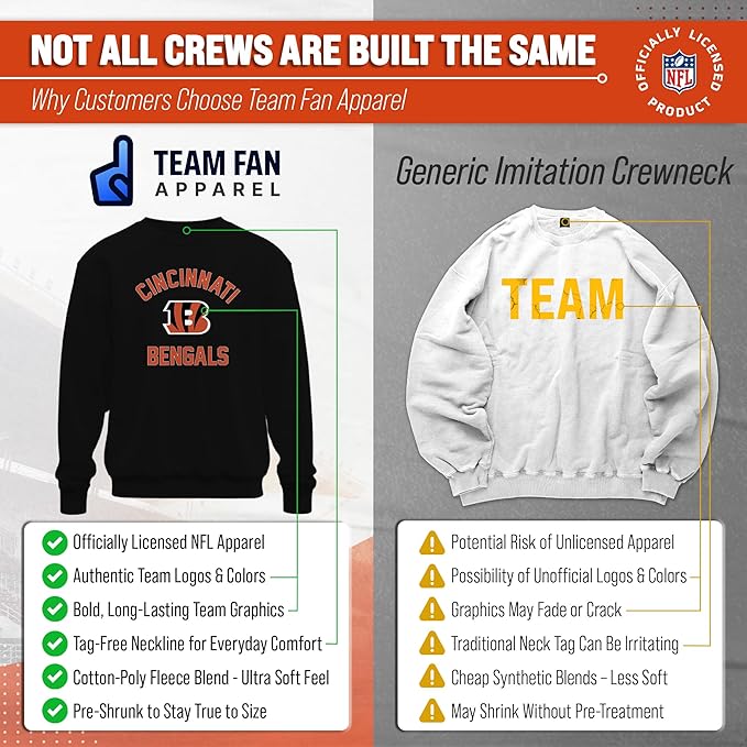 Team Fan Apparel NFL Adult Gameday Football Crewneck Sweatshirt - Cotton Blend - Stay warm, comfortable & stylish on game day