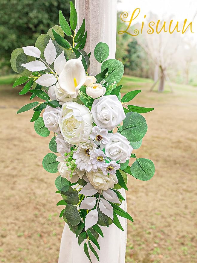 Wedding Arch Flowers, Artificial Flowers for Decoration, 2pcs Flower Swag and 1 pcs Semi-Sheer Chiffon Table Runner Swag for Beautiful Dream Wedding Ceremony Floral Decor - Pack of 3