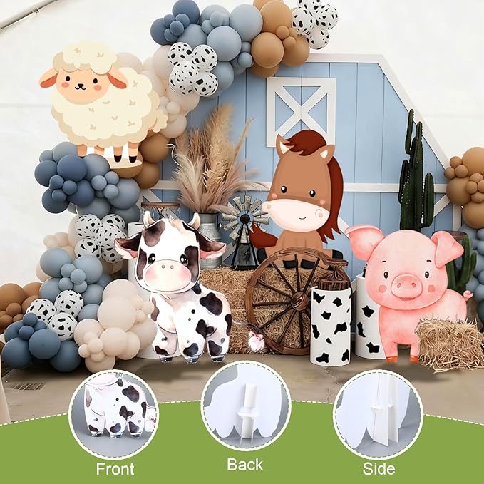 4 Pcs Large Farm Animals Decorations 22.4 Inch Cute Animal Cutouts Cartoon Backdrop for Farm Birthday Party Supplies Baby Shower Decorations Photo Booth Props Gifts