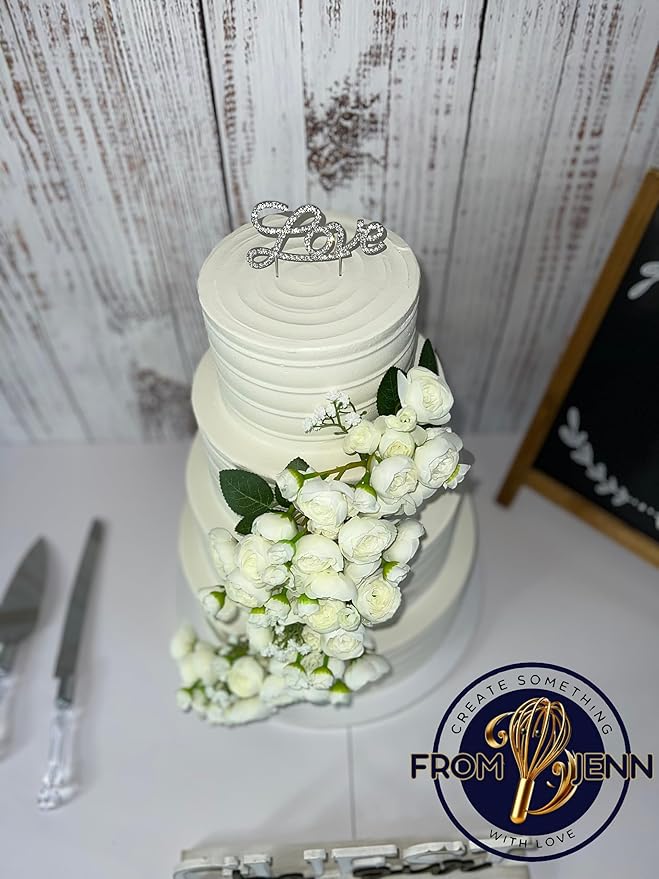 FromJennWithLove 4 Tier Fake Cake - 16'' Tall Ivory Cake with White & Ivory Flowers - Perfect With Wedding Cake Toppers & Cake Decorations for Event Planners, Wedding Coordinators, Special Events
