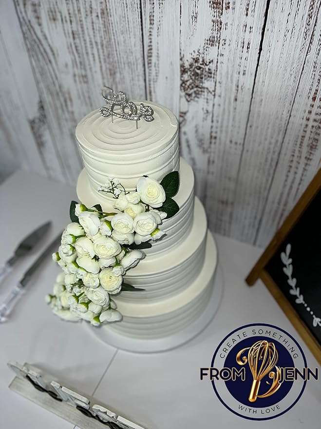 FromJennWithLove 4 Tier Fake Cake - 16'' Tall Ivory Cake with White & Ivory Flowers - Perfect With Wedding Cake Toppers & Cake Decorations for Event Planners, Wedding Coordinators, Special Events