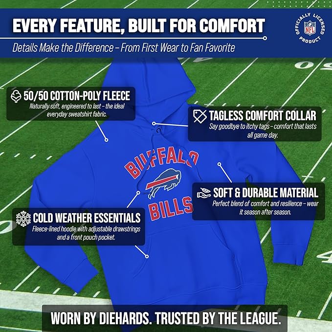 Team Fan Apparel NFL Adult Gameday Hooded Sweatshirt - Poly Fleece Cotton Blend - Stay Warm and Represent Your Team in Style