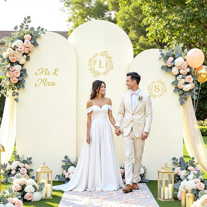 Ivory Arch Covers 3 Set - 4FT, 5FT, 6FT Ivory Arch Backdrop Cover Spandex Wedding Arch Stand Covers for Bridal Shower Wedding Baby Shower Birthday Party Ceremony Banquet Photo Background Decorations
