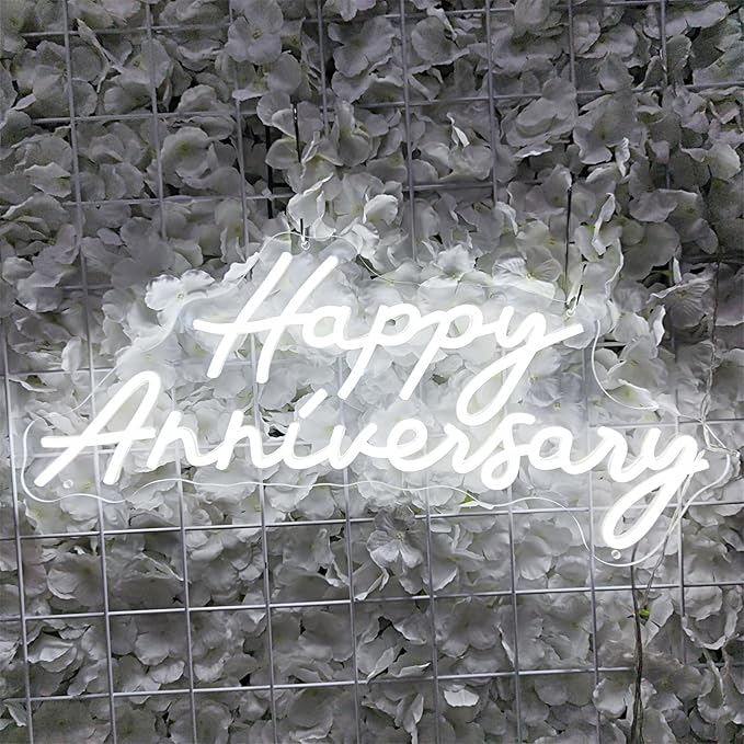 Happy Anniversary Neon Sign,Led Signs, Decoration Neon Lights for Bar Pub Christmas, Restaurant, Bedroom Wall Decor Cute Neon Signs Engagement Birthday Wedding Party,SIGNVIA,Size:55 * 24.5cm