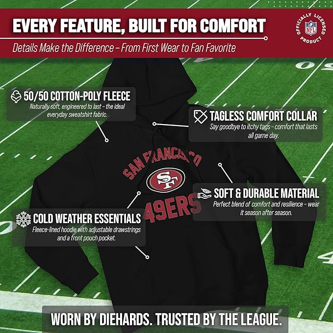 Team Fan Apparel NFL Adult Gameday Hooded Sweatshirt - Poly Fleece Cotton Blend - Stay Warm and Represent Your Team in Style