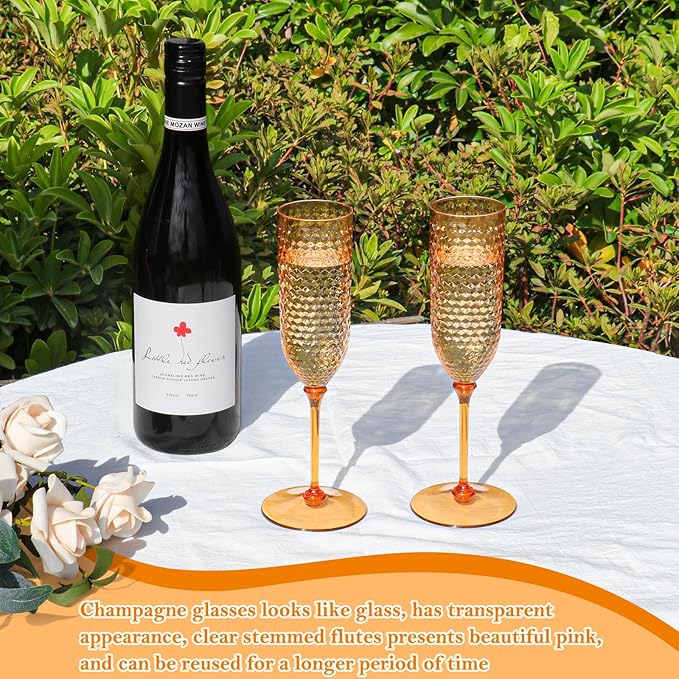 XUWAIDSGN 48 Pack Brown Detachable 2 piece Champagne Flutes 5.5 Oz Unbreakable Plastic Mimosa Disposable Champagne Glasses Drinking Cups Stemmed Reusable Wine Toasting Glasses for Wedding (48, Brown)