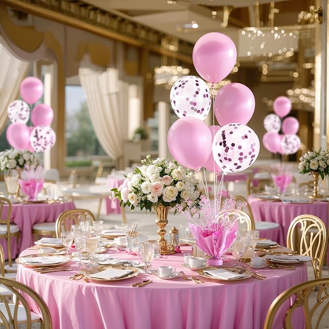 4 Set Pink Table Balloons Foil Spray Centerpiece with Pink and Confetti Balloons Stand Kit for Birthday Party Girls Baby Shower Wedding Bridal Shower Prom Graduation Table Decorations