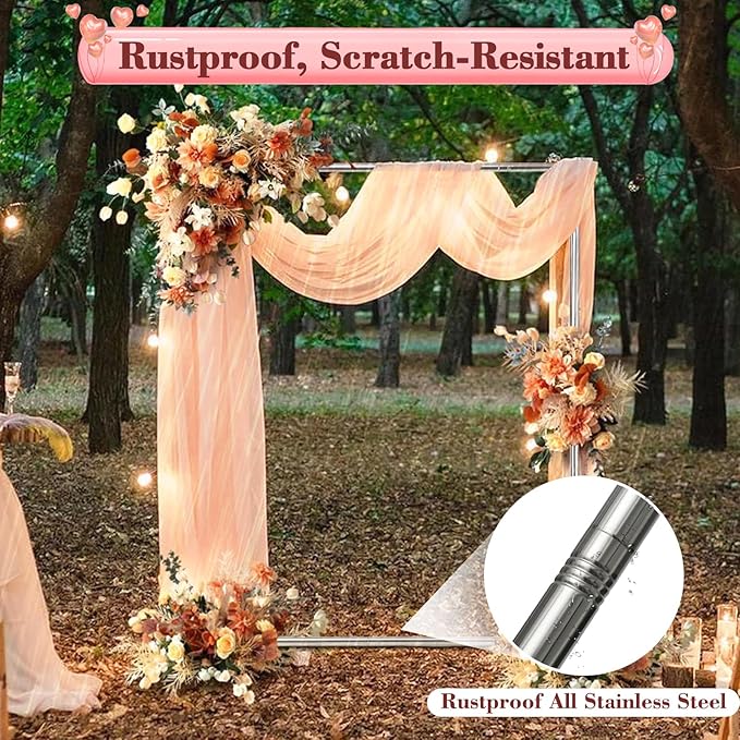 Wedding Arch Backdrop Stand, Heavy Duty 7FT Tall, 4FT Wide Square Rectangular Wedding Arch Frame for Parties Ceremony Birthday Baby Shower Anniversary Stainless Steel Balloon Arch Stand