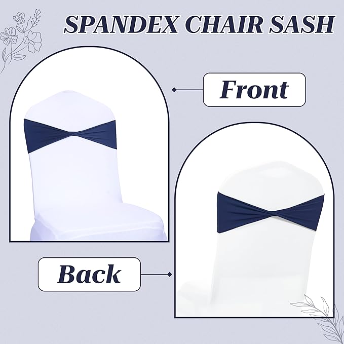 VDS Pack of 100 PCS | Navy Blue | Spandex Chair Sashes Bows Without Buckle | Stretch Elastic Banquet Universal Folding Chair Band Tie with for Wedding Party Conference Celebration Event Decoration