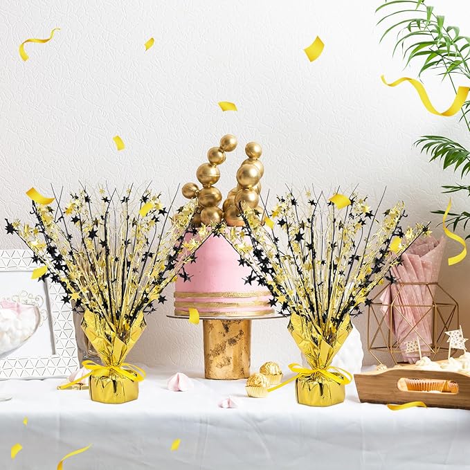 Crowye 18 Pcs Foil Spray Centerpiece Valentine's Day Table Decoration Winter Party Star Burst Metallic Table Centerpieces for Party Birthday Season Holiday(Black Gold)