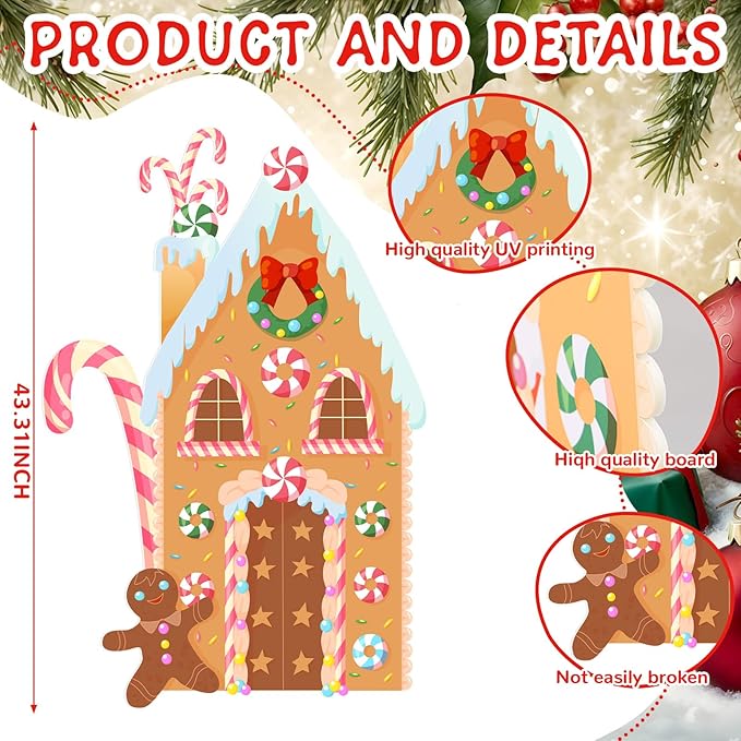 Teling Gingerbread House Photo Booth Props 43.3 x 37.4 Inch Christmas Background Decoration Gingerbread House Backdrop for Winter Merry Xmas Backdrop Indoor Outdoor Winter Holiday Party Supply