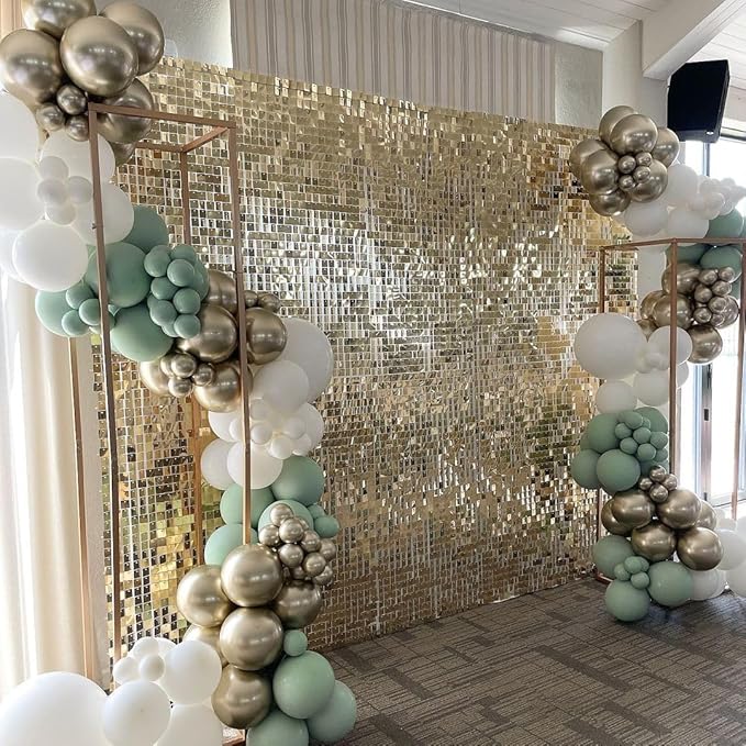 COKAOBE Light Gold Shimmer Wall Backdrop 24PCS Gold Sequins Backdrop Decoration Panels, Photo Backdrops for Birthday, Anniversary Wedding Engagement Decoration (Light Gold)