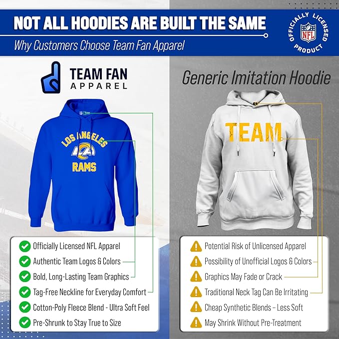 Team Fan Apparel NFL Adult Gameday Hooded Sweatshirt - Poly Fleece Cotton Blend - Stay Warm and Represent Your Team in Style
