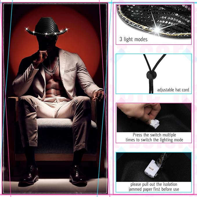 LED Lights Cowboy Cowgirl Hat Flashing LED Lights Cowgirl Hat for Wedding Western Bachelorette Party