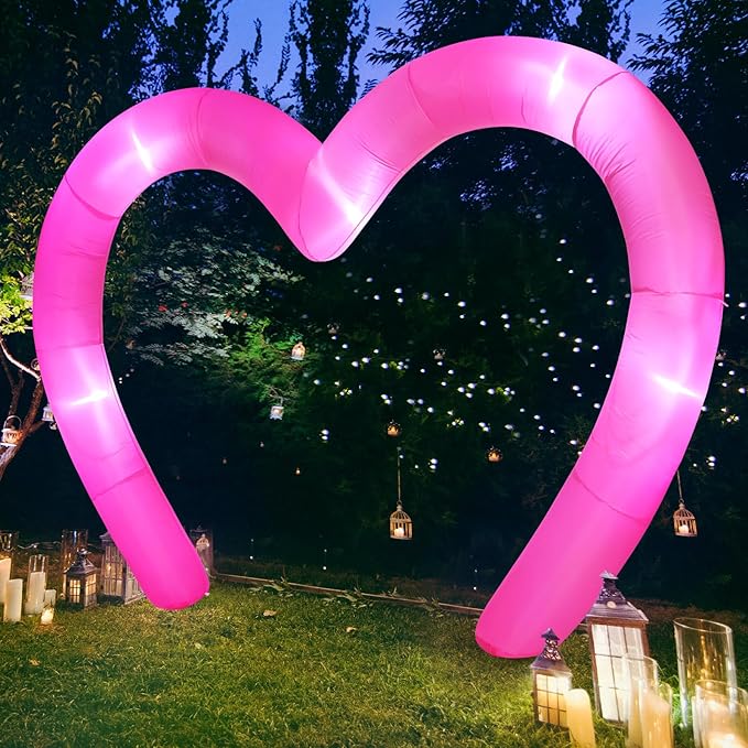 Shappy 9 FT Valentine Inflatables Outdoor Decorations Heart Blow up Inflatable Archway with Build in LEDs for Indoor Outdoor Lawn Yard Garden(Pink)