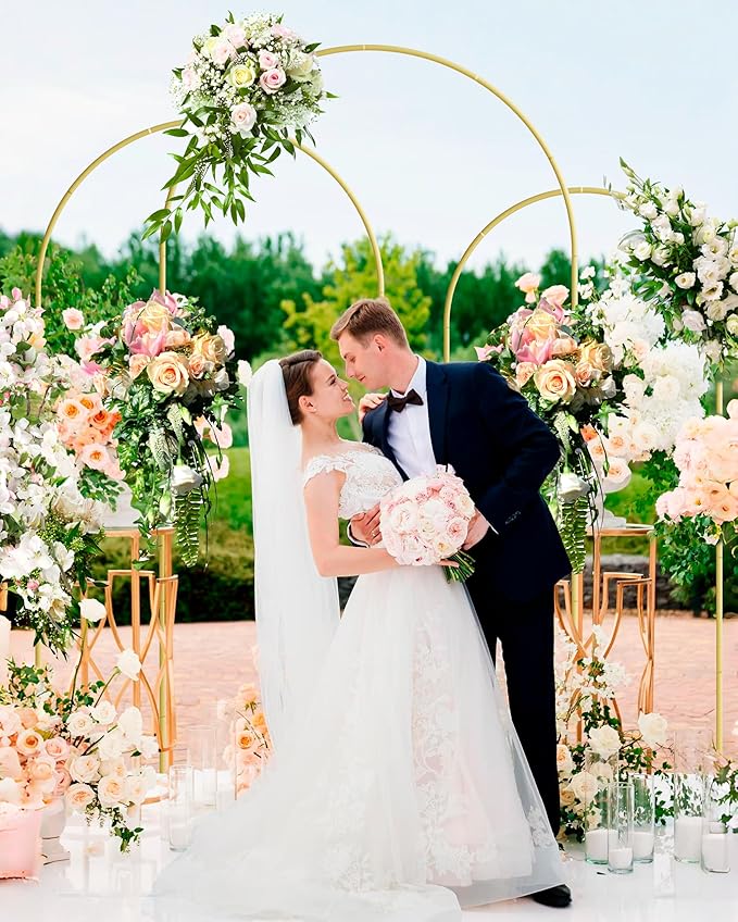 Wedding Arch, Metal Arch Backdrop Stand, Balloon Arch Stand Wedding Frame for Ceremony Decoration (Gold, 7.2FT, 6.6FT, 6FT Arch Backdrop)