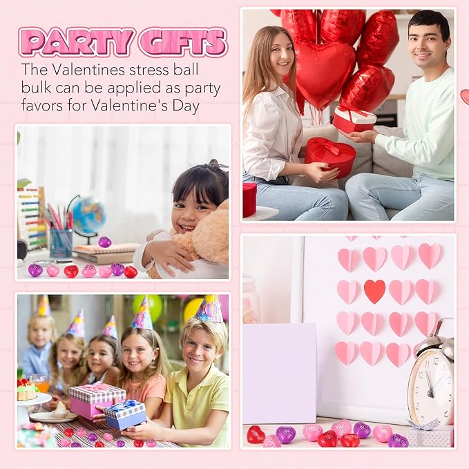 300 Pieces Valentine Day Heart Stress Balls 1.5 Inch Mini Stress Relief Balls Small Heart Shape Ball Kids Adults Wedding School Carnival Gift(Valentines)