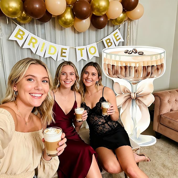4ft Large Espresso Martini Bow Cardboard A Tini Bit Older Birthday Cutout Stand Martini Coffee Backdrop Decorations for Bar Women Bachelorette Bridal Shower Party Decor