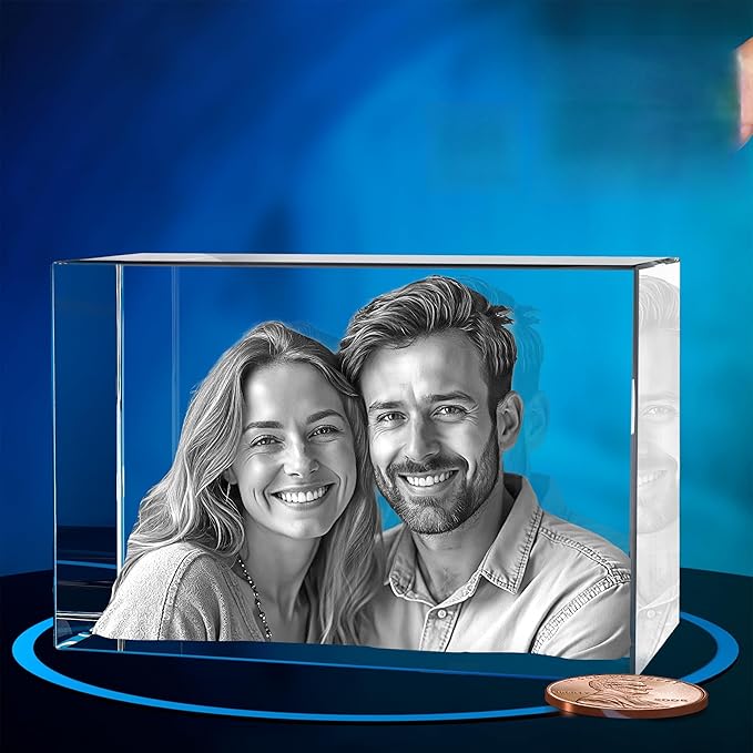 ArtPix 3D Crystal Photo, Valentines Day Personalized Gifts for Women, Wife, Men, Her, Him, Great V-Day Custom Gift With Your Own Photo, Customized Glass 3D Laser Etched Picture Wedding