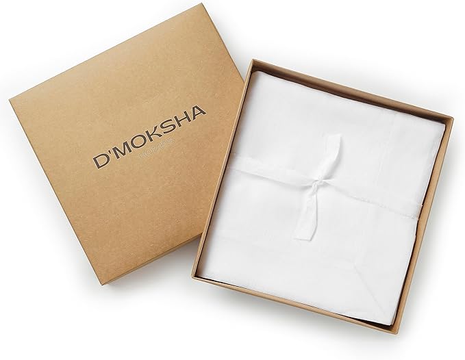 D'Moksha Homes White Linen Tablecloth 60 x 156 Inch - 100% Pure Linen Tablecloth for Rectangle Tables - Machine Washable Table Cloth for Valentines, Spring, Easter
