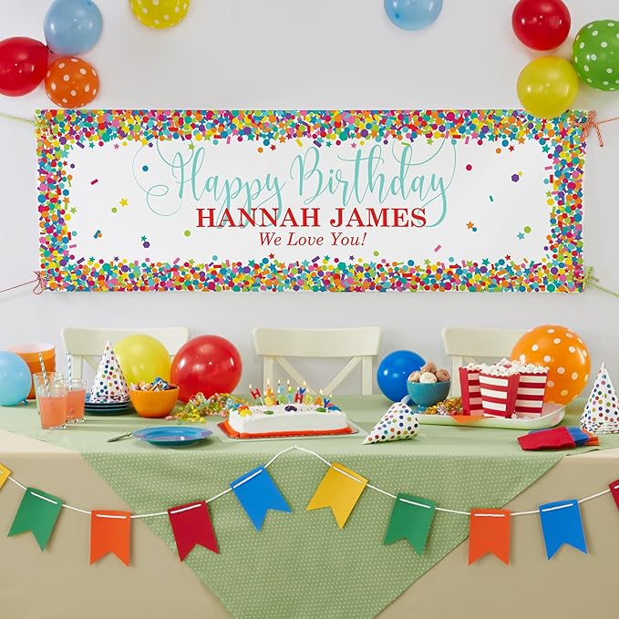 Let's Make Memories Personalized Happy Birthday Banner - Choose Any Year - 40th 50th 60th 75th Birthday Party Decorations - Custom Indoor/Outdoor Vinyl Banner - Any Text - Colorful Confetti - 10ft