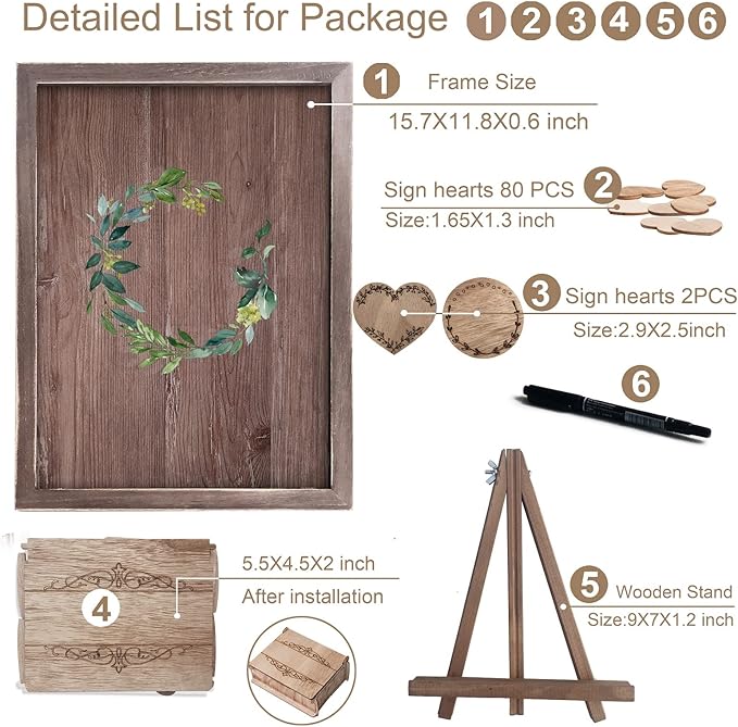 Y&K Homish Wedding Guest Book, Guest Book Alternative Favors with 80 Hearts & Green Wreath, Wedding Decorations for Reception(Rustic Brown)