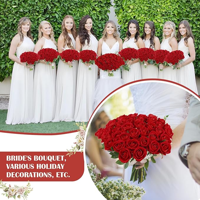 Artificial Velvet Silk White Roses for Wedding Centerpieces & Bridal Bouquets - Mother's Day & Valentine's Day Home Decor (120, Red)