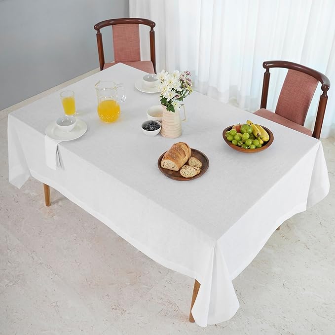 D'Moksha Homes White Linen Tablecloth 60 x 156 Inch - 100% Pure Linen Tablecloth for Rectangle Tables - Machine Washable Table Cloth for Valentines, Spring, Easter
