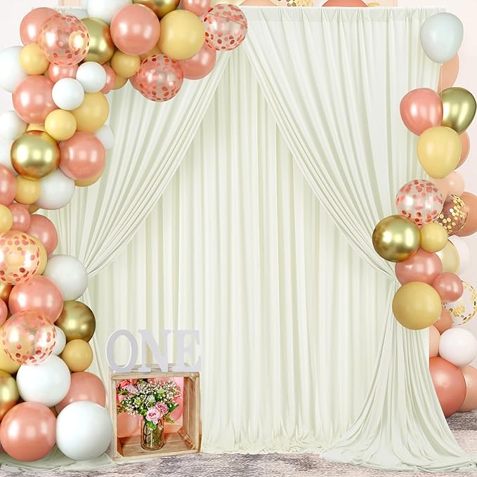 30 ft x 8 ft Ivory Backdrop Curtain Panels, 6 Panels 5 ft x 8 ft Wrinkle Free Polyester Photography Backdrop Drapes, Wedding Party Home Decoration Supplies