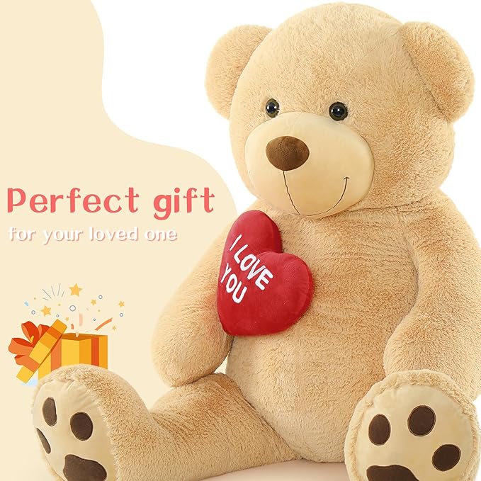 Red Heart Giant Jumbo Teddy 10ft, Huge Teddy Bear Stuffed Animals with Embroidered I Love You for Girlfriend Boyfriend Christmas Birthday, Celebrations, Huge Valentines Teddy Bear Gifts