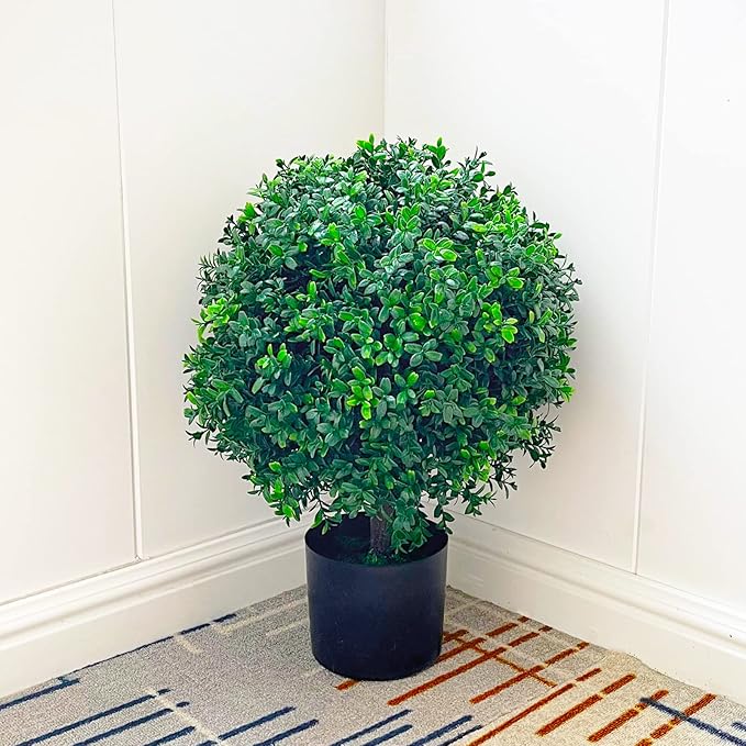 Sunnyglade 21.6” Tall Artificial Boxwood Topiary Ball Tree Set of 2 Pack Potted Bushes UV Resistant Potted Plants for Indoor Outdoor Home Garden(Green)