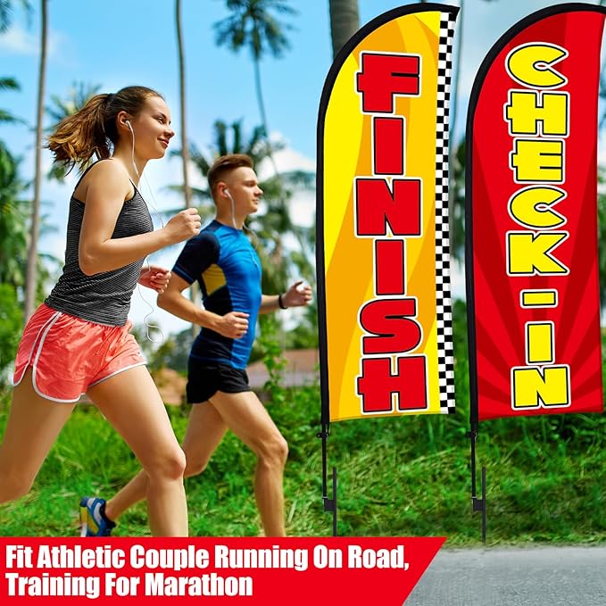 Buryeah 3 Feather Flag Start Advertising Banner Swooper Flag with Pole Kit and Ground Stake for Marathons and Special Events Outsid (12 ft,Red and Yellow)