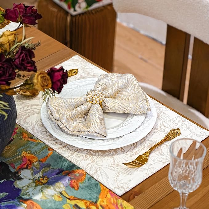 Cloth Napkins Set of 4, 18x18 Inch Washable Soft Durable Napkins Cloth Cotton Polyester Jacquard Table Dinner Napkins for Dining, Parties, Restaurant, Weddings - Beige