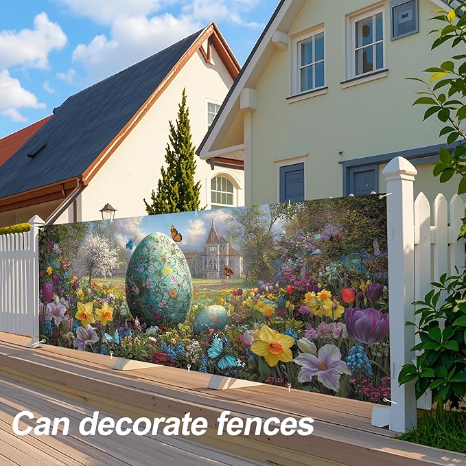 Floral Easter Egg Garden Garage Door Banner 7x16FT, Colorful Eggs & Spring Flowers Garage Door Cover, Outdoor Decoration for Easter & Spring
