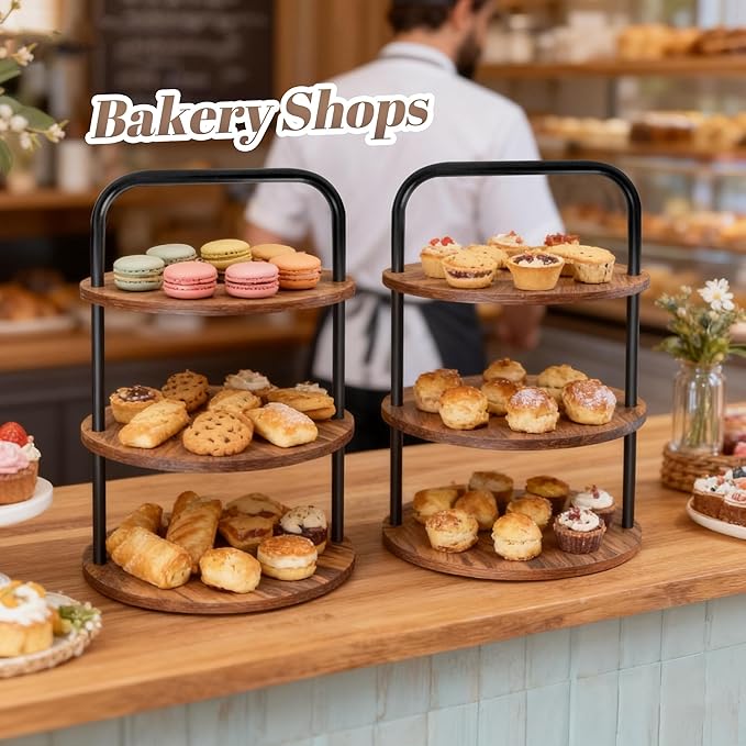 2PCS Wooden Cupcake Stand for 100 Cupcakes - 3-Tier Large Round Serving Tray with Cupcake Tower, Tiered Tray,Cake Tray, Desert Stand for Wedding, Party, Anniversary, Farmhouse Decor