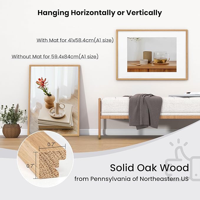 Axeman A1 Picture Frame, Solid Oak Wood Picture frame, Natural Oak 1 PC