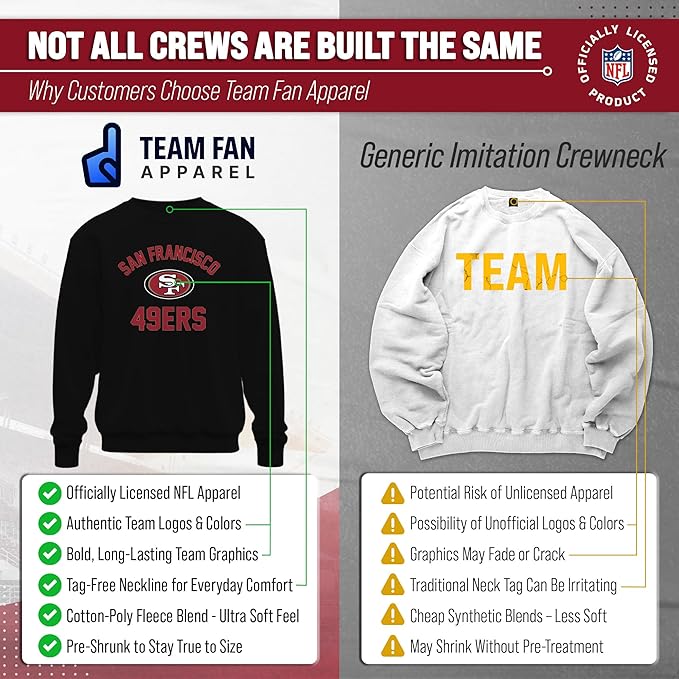 Team Fan Apparel NFL Adult Gameday Football Crewneck Sweatshirt - Cotton Blend - Stay warm, comfortable & stylish on game day