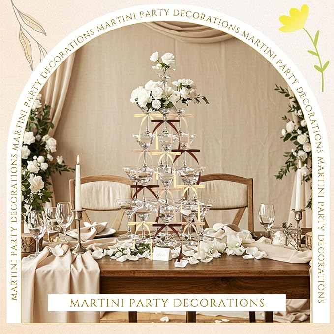 Maxdot 30 Sets A Tini Bit Older Birthday Party Supplies 5 oz Espresso Martini Glasses Plastic Mini Champagne Tower with Bows for Espresso Martini Bachelorette Decoration Tiny Bar(Coffee, Khaki, Beige)