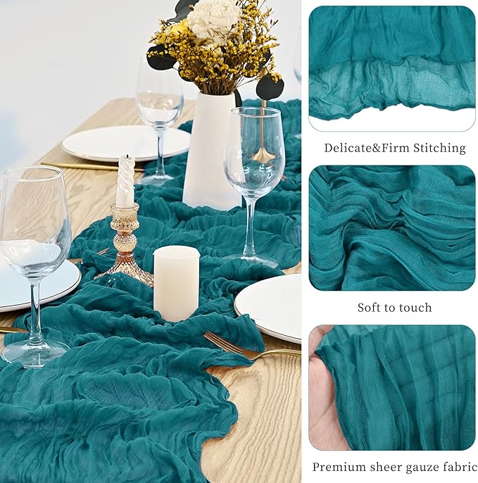 20 Pack Teal Table Runner 10Ft Cheesecloth Table Runner Boho Gauze Table Runners Romantic Long Turquoise Cheese Cloth Table Runners for Wedding Party Bridal Shower