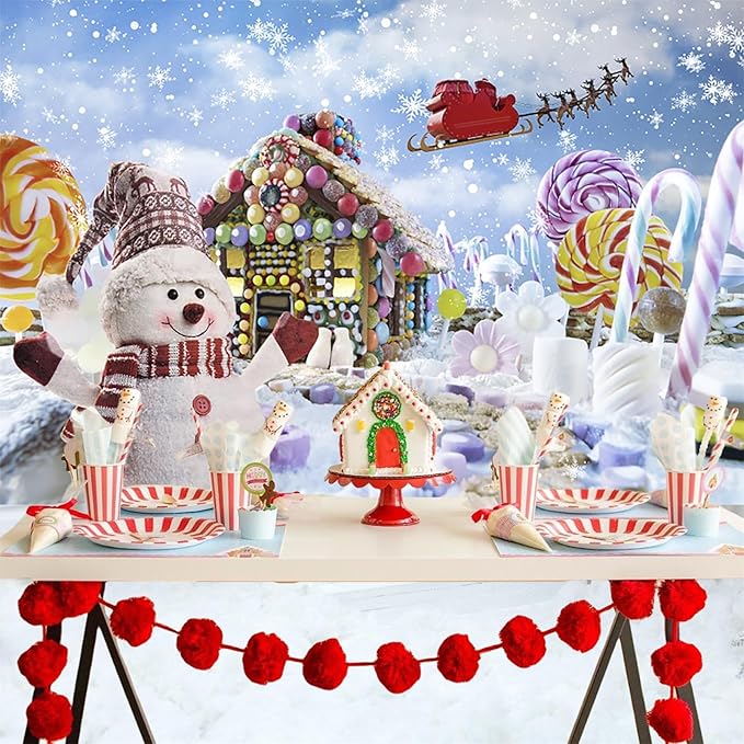 Baocicco 8x6.5ft Christmas Candy Cane Backdrops for Photoshoot Snowman Candy Land Snowflake Gingerbread House Photo Backdrop Merry Christmas New Year Eve Party Supplies Winter Holiday Photo Props