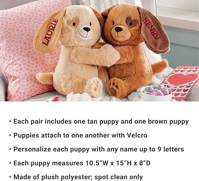 Let's Make Memories Personalized Hugging Plush Puppies - Valentines Day - for Couples or Kids - for Him - for Her - Amor - Te Amo - Puppy Love - Dog Stuffed Animal