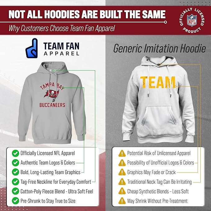 Team Fan Apparel NFL Adult Gameday Hooded Sweatshirt - Poly Fleece Cotton Blend - Stay Warm and Represent Your Team in Style
